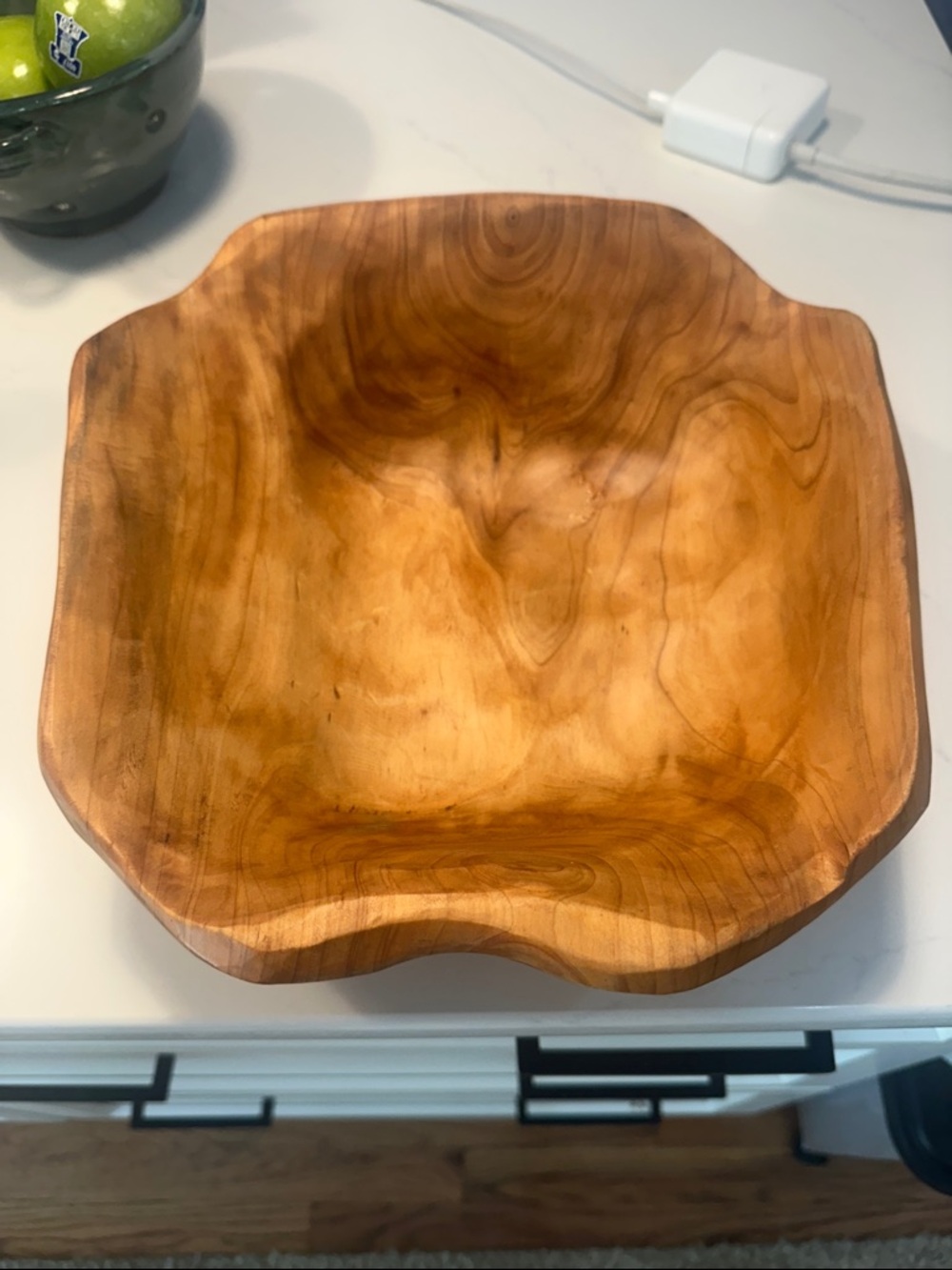 Hand-Carved Wooden Serving Bowl in Honey Brown - Picture 3 of 4